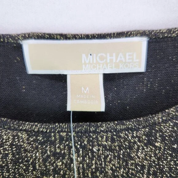 Michael Kors Top Pullover Sweater Medium Shimmer Gold Black Metallic Long Sleeve - Picture 6 of 11